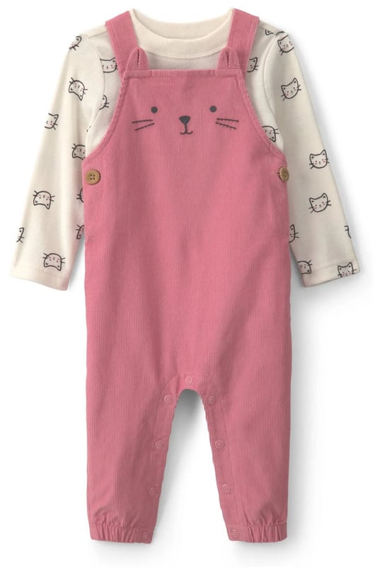 Carters Kız Bebek Kadife Uzun Kollu Tişört Salopet Takım Pembe 1W081910
