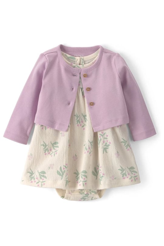 Carters Kız Bebek Layette Fırfırlı Elbise Ceket Takım Lila 1V406610