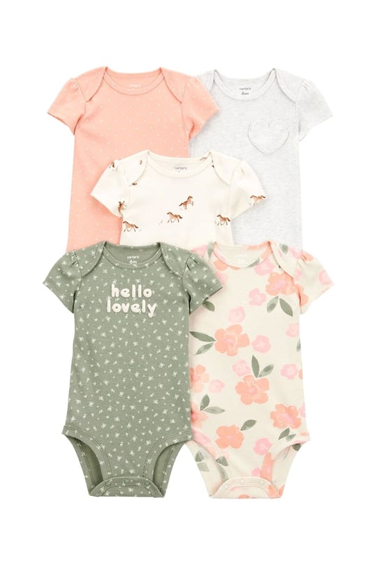Carters Kız Bebek Layette Kısa Kollu 5li Body Set Renkli 1T100410