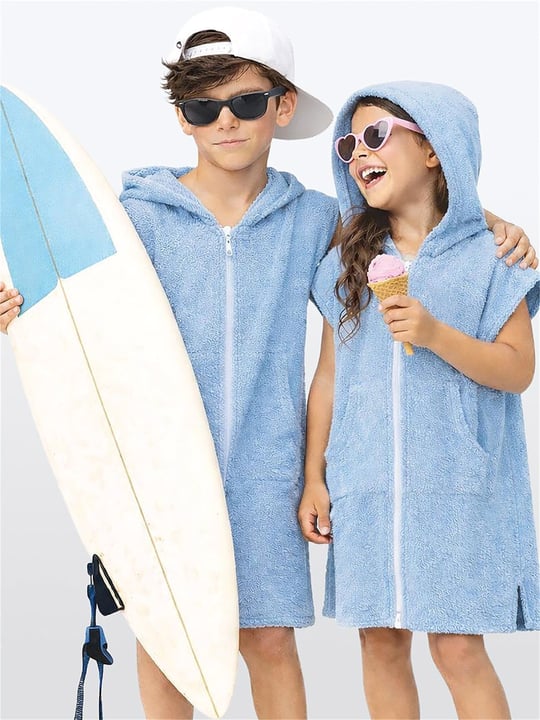 Denokids Çocuk Fermuarlı Kapüşonlu Bornoz Mavi CFF-26Y1-159