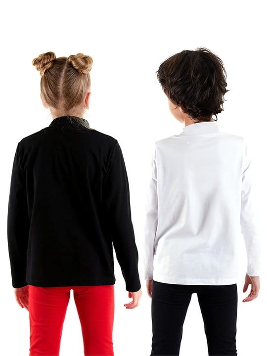 Denokids Çocuk Unisex 2li Boğazlı Uzun Kollu Tişört Set Siyah Beyaz CFF-25S1-133