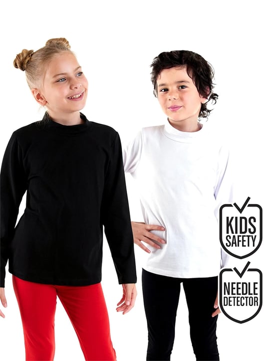 Denokids Çocuk Unisex 2li Boğazlı Uzun Kollu Tişört Set Siyah Beyaz CFF-25S1-133