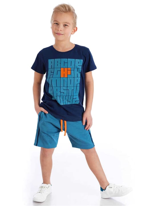 Denokids Erkek Çocuk Alfabe T-shirt Şort Takım Lacivert MS-21Y2-036