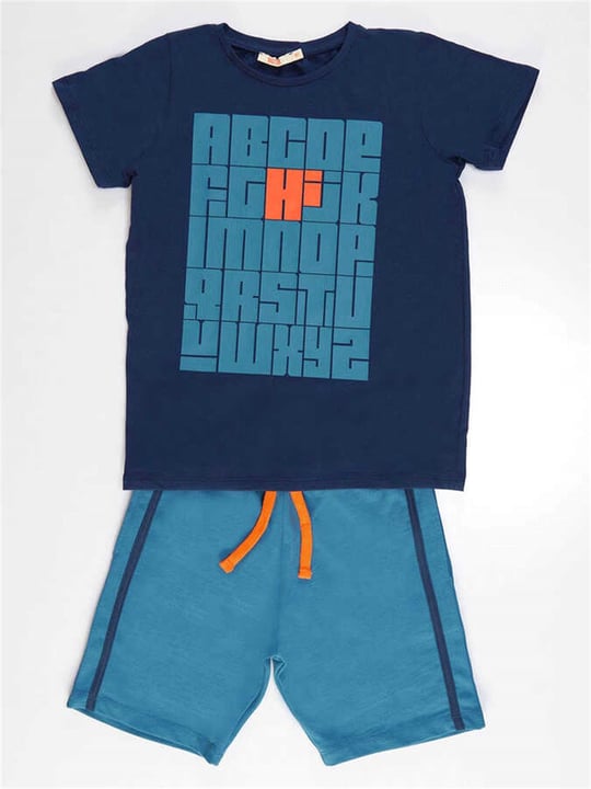 Denokids Erkek Çocuk Alfabe T-shirt Şort Takım Lacivert MS-21Y2-036