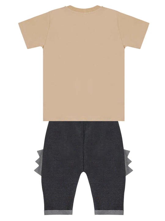 Denokids Erkek Çocuk Komik Dino T-shirt Kapri Şort Takım CFF-24Y1-089