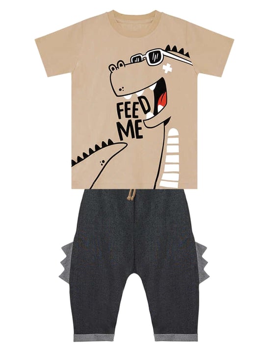 Denokids Erkek Çocuk Komik Dino T-shirt Kapri Şort Takım CFF-24Y1-089