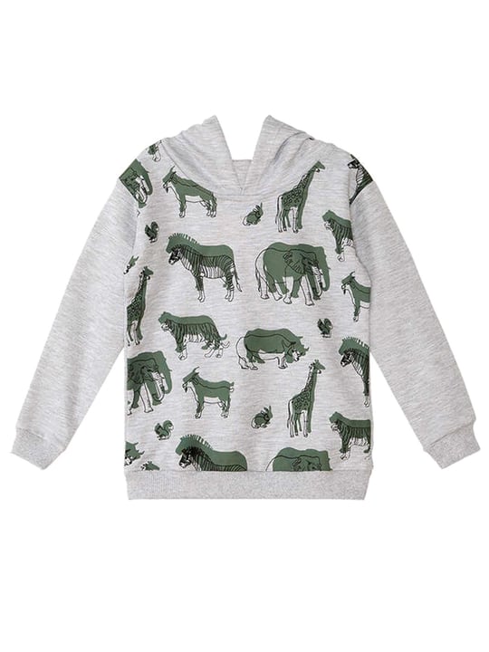 Denokids Erkek Çocuk LMG Animals Eşofman Altı Üstü Takım Gri Haki MS-22S1-008
