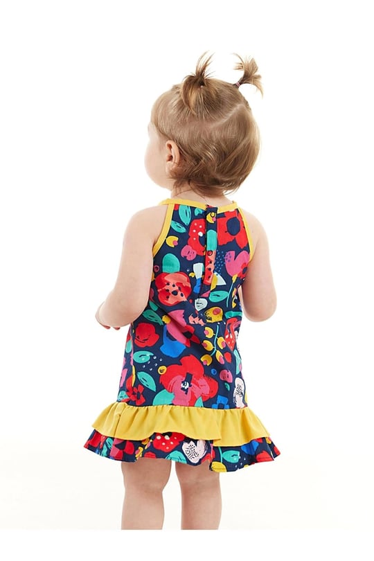 Denokids Kız Bebek Çiçekli Poplin Pamuklu Yazlık Elbise Renkli CFF-23Y2-029