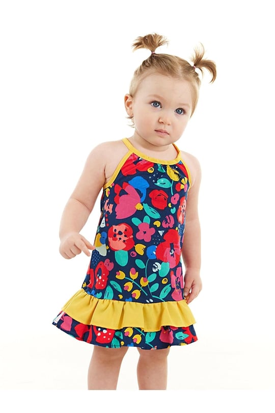 Denokids Kız Bebek Çiçekli Poplin Pamuklu Yazlık Elbise Renkli CFF-23Y2-029