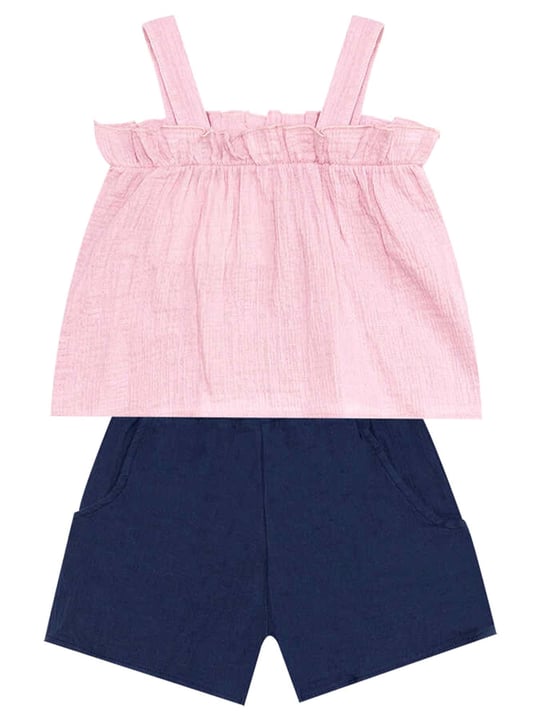 Denokids Kız Bebek Çocuk Müslin Bluz Şort Takım Pembe CFF-24Y1-055