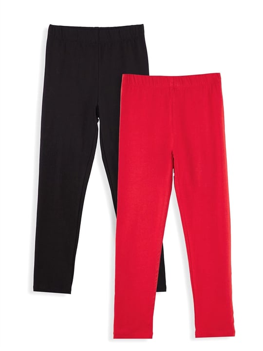 Denokids Kız Çocuk 2li Tayt Set Siyah Kırmızı CFF-25S1-131