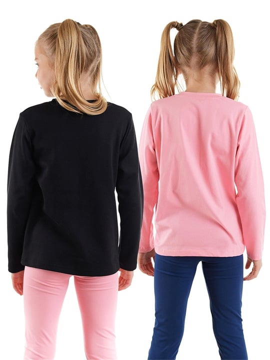 Denokids Kız Çocuk 2li Uzun Kollu Tişört Set Siyah Pembe CFF-25S1-135