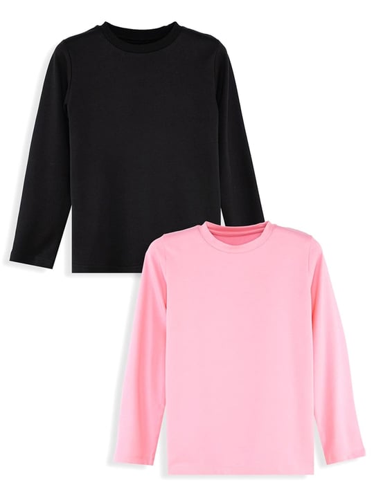 Denokids Kız Çocuk 2li Uzun Kollu Tişört Set Siyah Pembe CFF-25S1-135