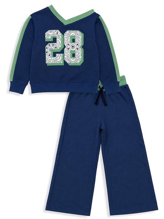 Denokids Kız Çocuk Asimetrik Yaka Eşofman Takımı Lacivert CFF-26S1-057