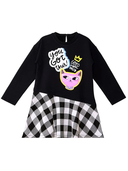 Denokids Kız Çocuk Havalı Kedi Elbise Siyah MS-20K1-016