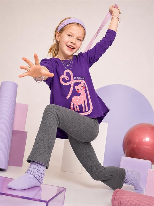 Denokids Kız Çocuk İspanyol Paça Tayt Uzun Kol Tişört Takım Mor CFF-26S1-067