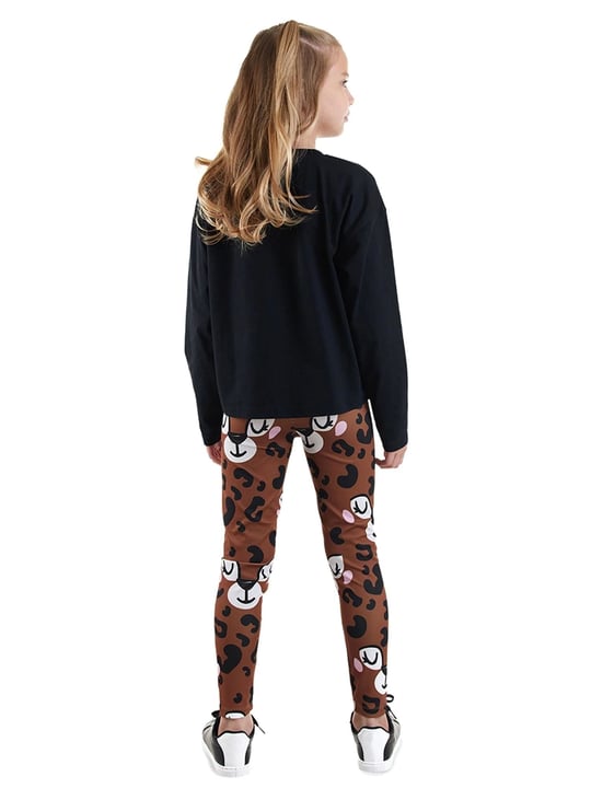 Denokids Kız Çocuk Leoparlı Tişört Tayt Takım Siyah CFF-25S1-147