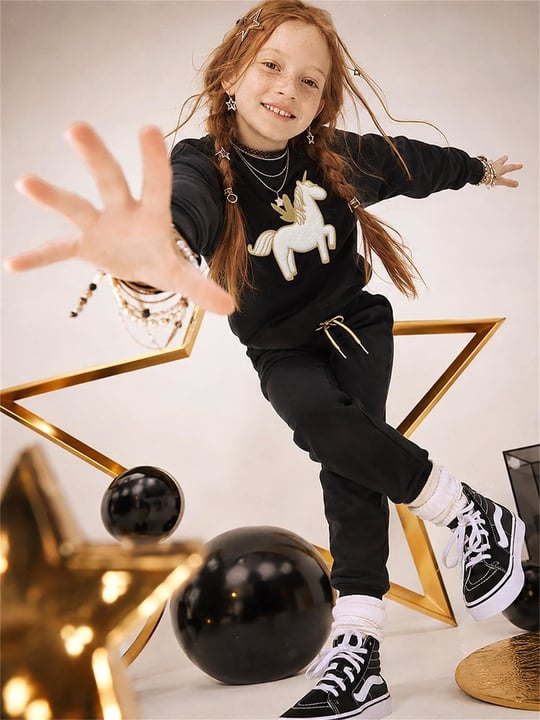 Denokids Kız Çocuk Peluş Unicorn Eşofman Takımı Siyah CFF-26S1-065