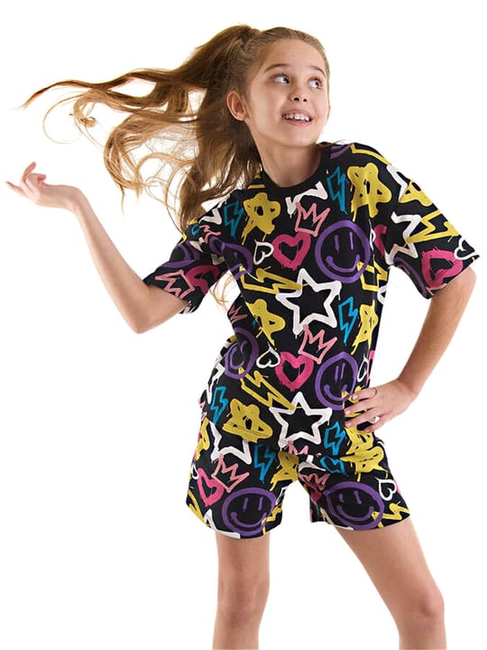 Denokids Kız Çocuk Street Style T-shirt Şort Takım MS-24Y1-078