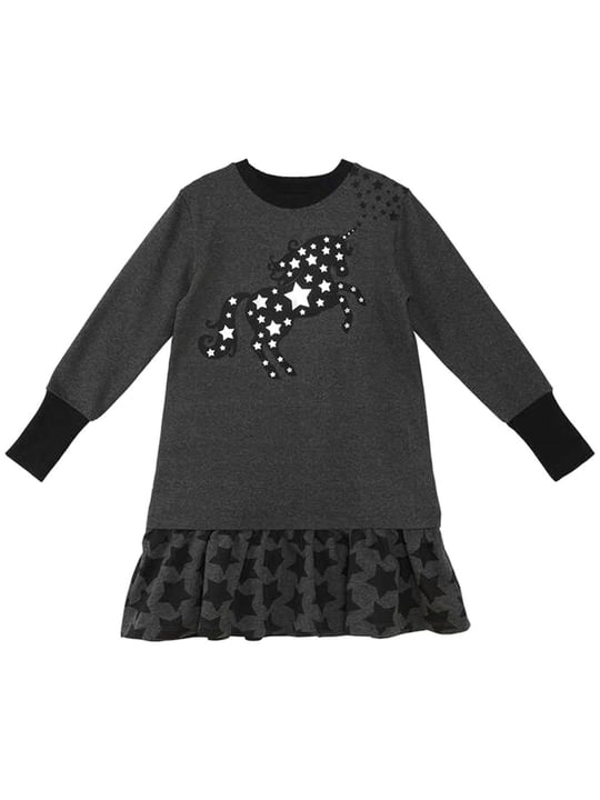 Denokids Kız Çocuk Yıldızlı Unicorn Elbise Antrasit MS-23K1-002