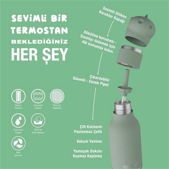 Globber Asobu Bestle Bottle Pipetli Çelik Suluk Dinosaur SBV44-DINOSAUR