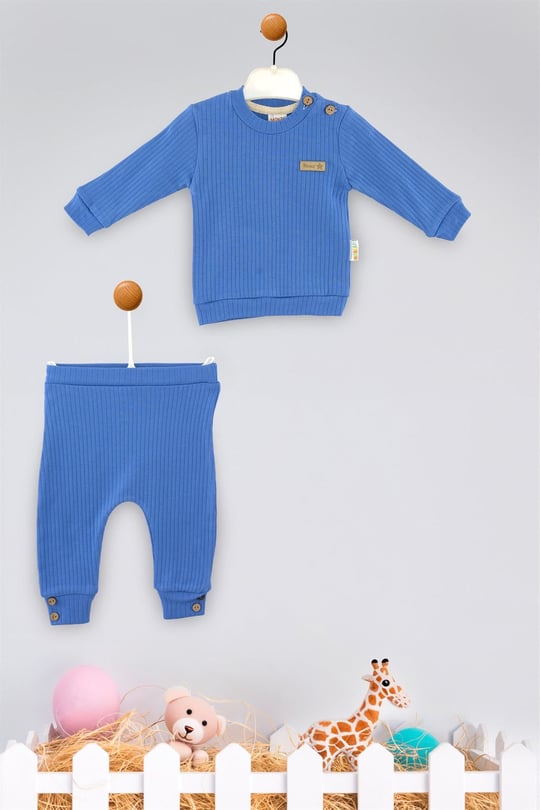 Kinder Baby Miniş Bebe Fitilli Pamuklu Bebek Takımı Lacivert 1093