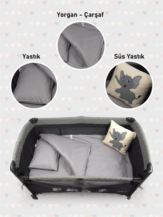 Kinder Baby Oyun Parkı Uyku Seti Gri Fil 1010