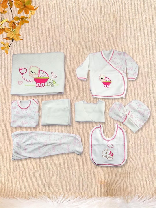 Kinder Baby Özlem Bebe Kız Bebek Pamuklu 10lu Arabalı Hastane Çıkış Seti Pembe 3102