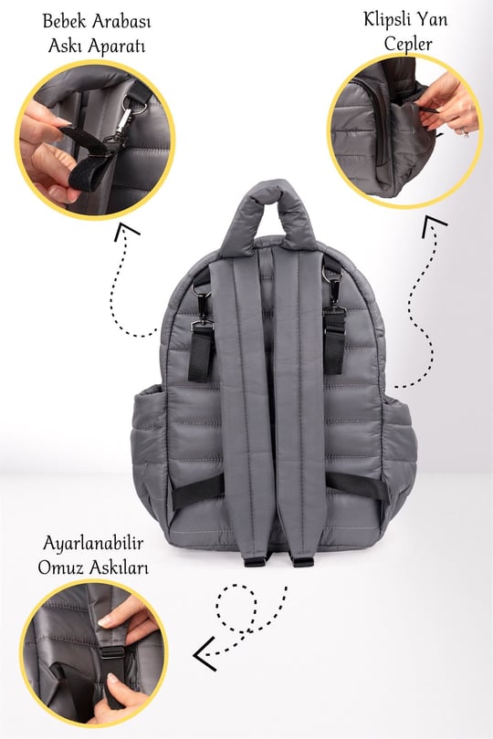 Kinder Baby Viaggio Termal Biberon Çantalı ve Alt Açma Pedli Antrasit Bebek Bakım Çantası