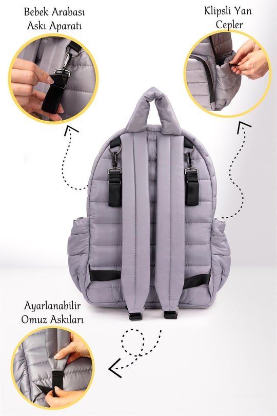 Kinder Baby Viaggio Termal Biberon Çantalı ve Alt Açma Pedli Açık Gri Bebek Bakım Çantası