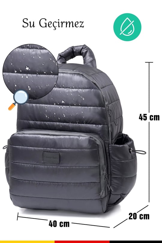 Kinder Baby Viaggio Termal  Biberon Çantalı ve Alt Açma Pedli Siyah Bebek Bakım Çantası
