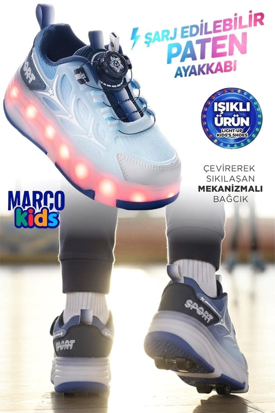 Marco Kids Erkek Çocuk Işıklı Paten Ayakkabı Mavi 26Y1801-P