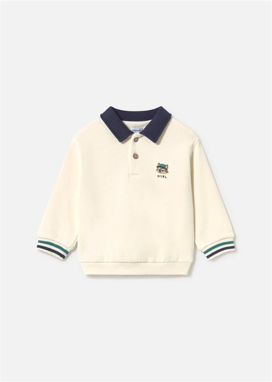 Mayoral Erkek Bebek Baskılı Polo Yaka Sweatshirt Krem 2419