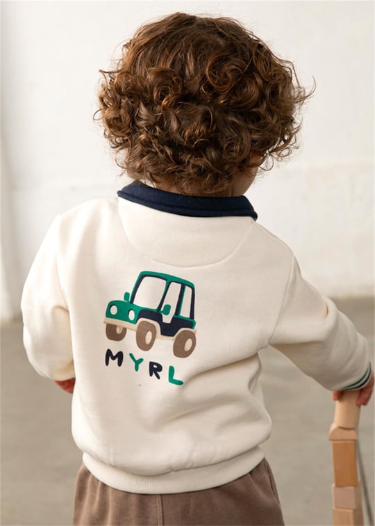 Mayoral Erkek Bebek Baskılı Polo Yaka Sweatshirt Krem 2419