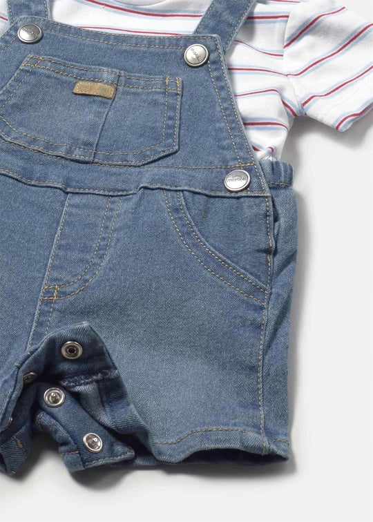 Mayoral Erkek Bebek Denim Kısa Tulum Tişört Takım Mavi 1623