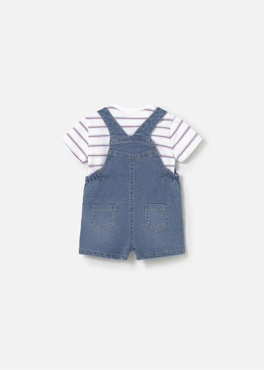 Mayoral Erkek Bebek Denim Kısa Tulum Tişört Takım Mavi 1623