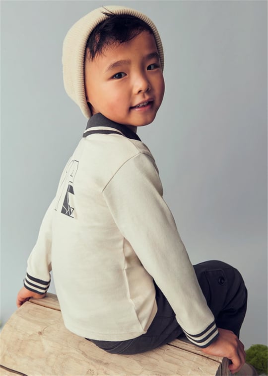 Mayoral Erkek Çocuk Baskılı Polo Yaka Sweatshirt Bej 4120