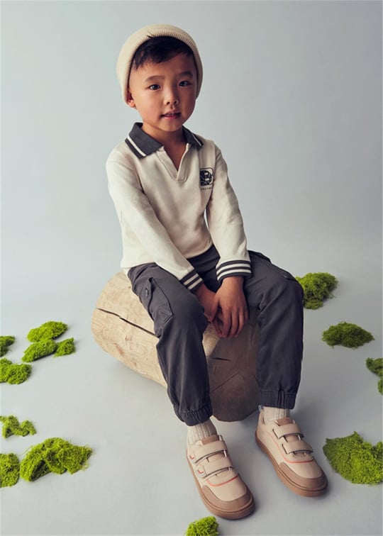 Mayoral Erkek Çocuk Baskılı Polo Yaka Sweatshirt Bej 4120
