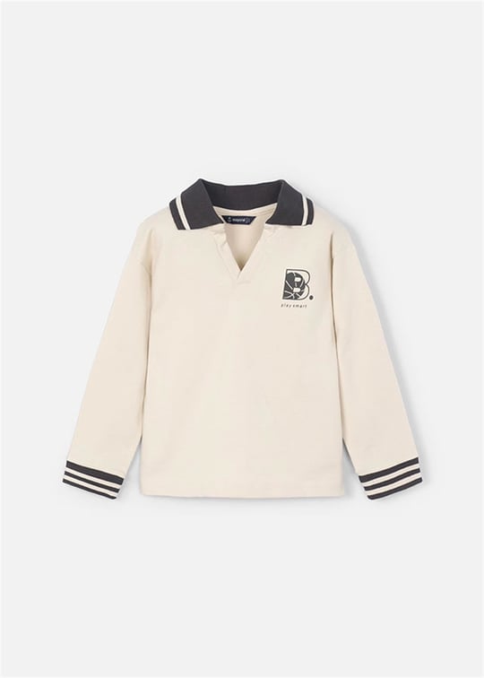Mayoral Erkek Çocuk Baskılı Polo Yaka Sweatshirt Bej 4120