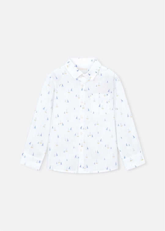 Mayoral Erkek Çocuk Keten Desenli Gömlek Beyaz 3119