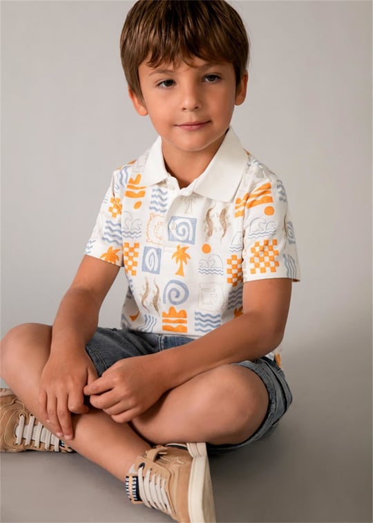 Mayoral Erkek Çocuk Polo Yaka Desenli Tişört Krem 3104