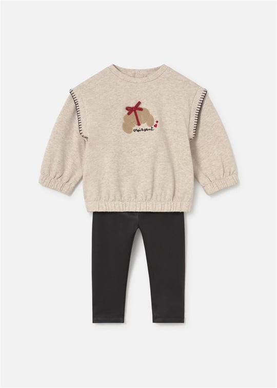 Mayoral Kız Bebek Baskılı Sweatshirt Tayt Takım Siyah 2707