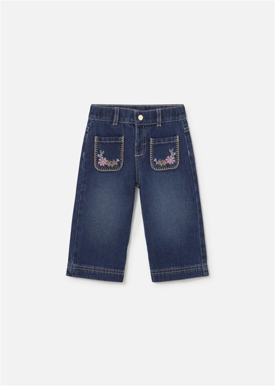 Mayoral Kız Bebek Çiçek İşlemeli Denim Pantolon Lacivert 2554