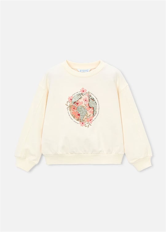Mayoral Kız Çocuk Baskılı Sweatshirt Krem 3448