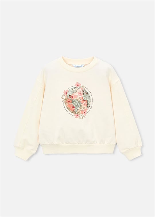 Mayoral Kız Çocuk Baskılı Sweatshirt Krem 3448