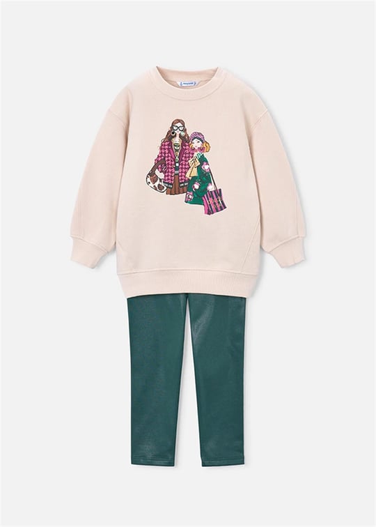 Mayoral Kız Çocuk Baskılı Sweatshirt Tayt Takım Zümrüt Yeşili 4737