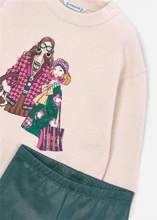 Mayoral Kız Çocuk Baskılı Sweatshirt Tayt Takım Zümrüt Yeşili 4737