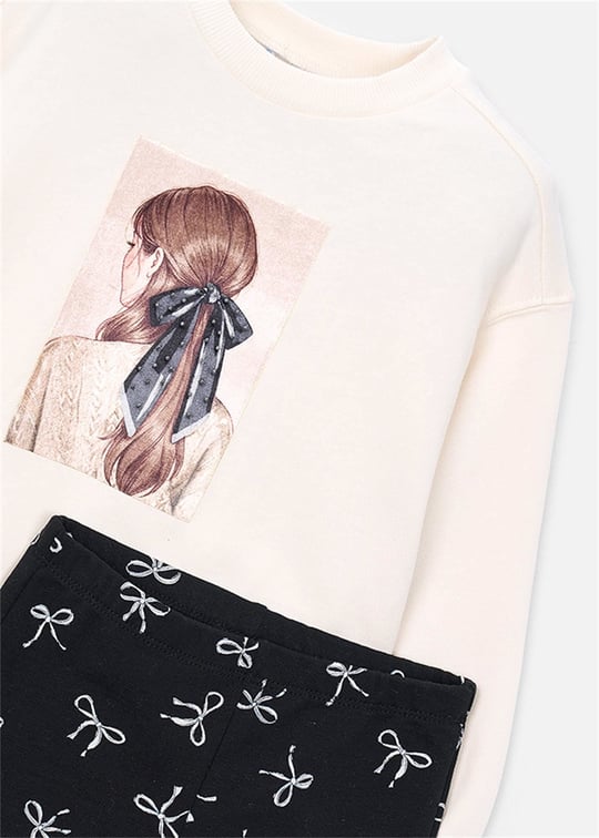 Mayoral Kız Çocuk Baskılı Sweatshirt Tayt Takım Siyah 4738