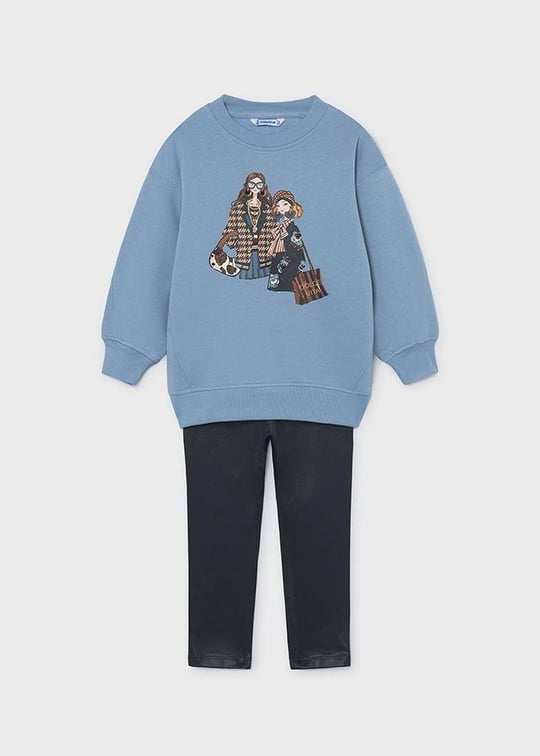 Mayoral Kız Çocuk Baskılı Sweatshirt Tayt Takım Lacivert 4737