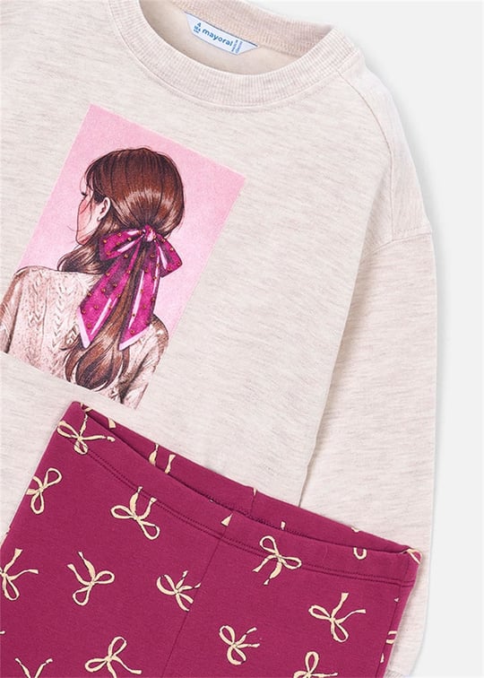 Mayoral Kız Çocuk Baskılı Sweatshirt Tayt Takım Fuşya 4738